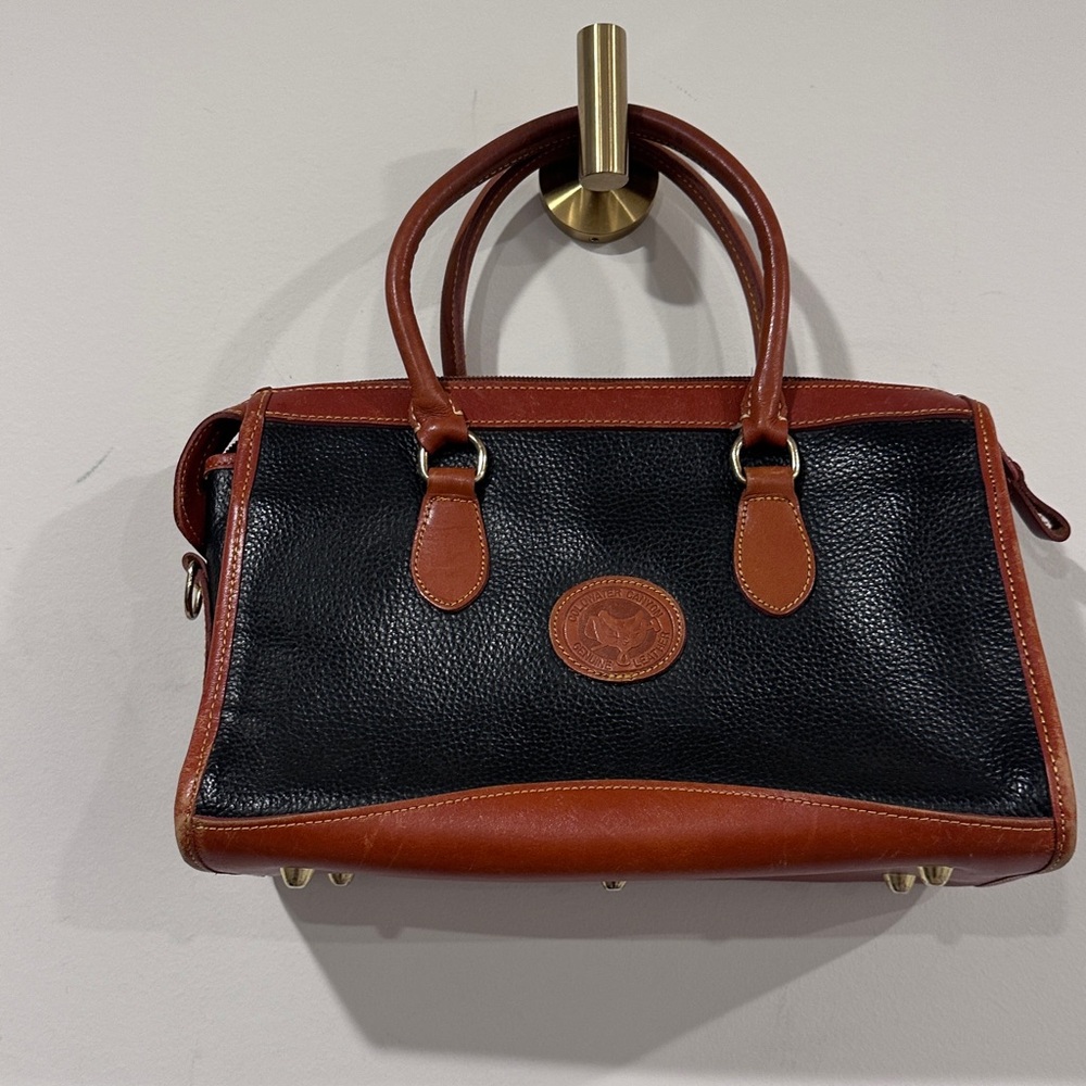 Vintage Black & British Genuine Contrasting Leather Tan Handbag - Picture 3 of 14
